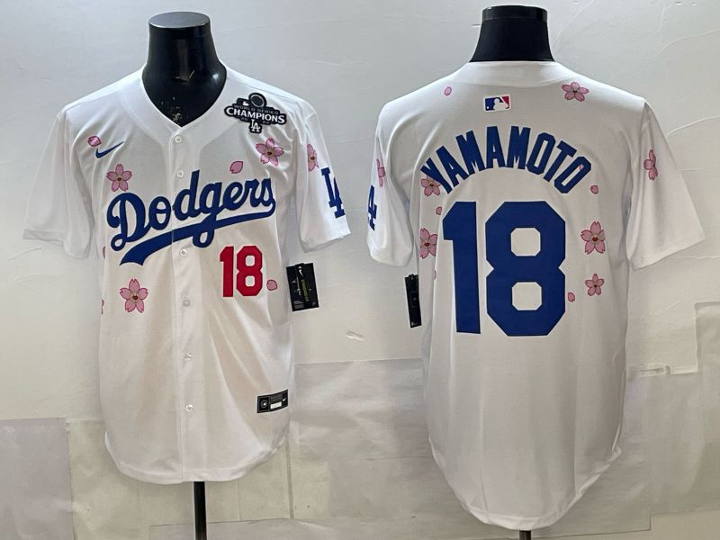 Men Los Angeles Dodgers #18 Yamamoto White Sakura Edition 2026 Nike MLB Jersey 008